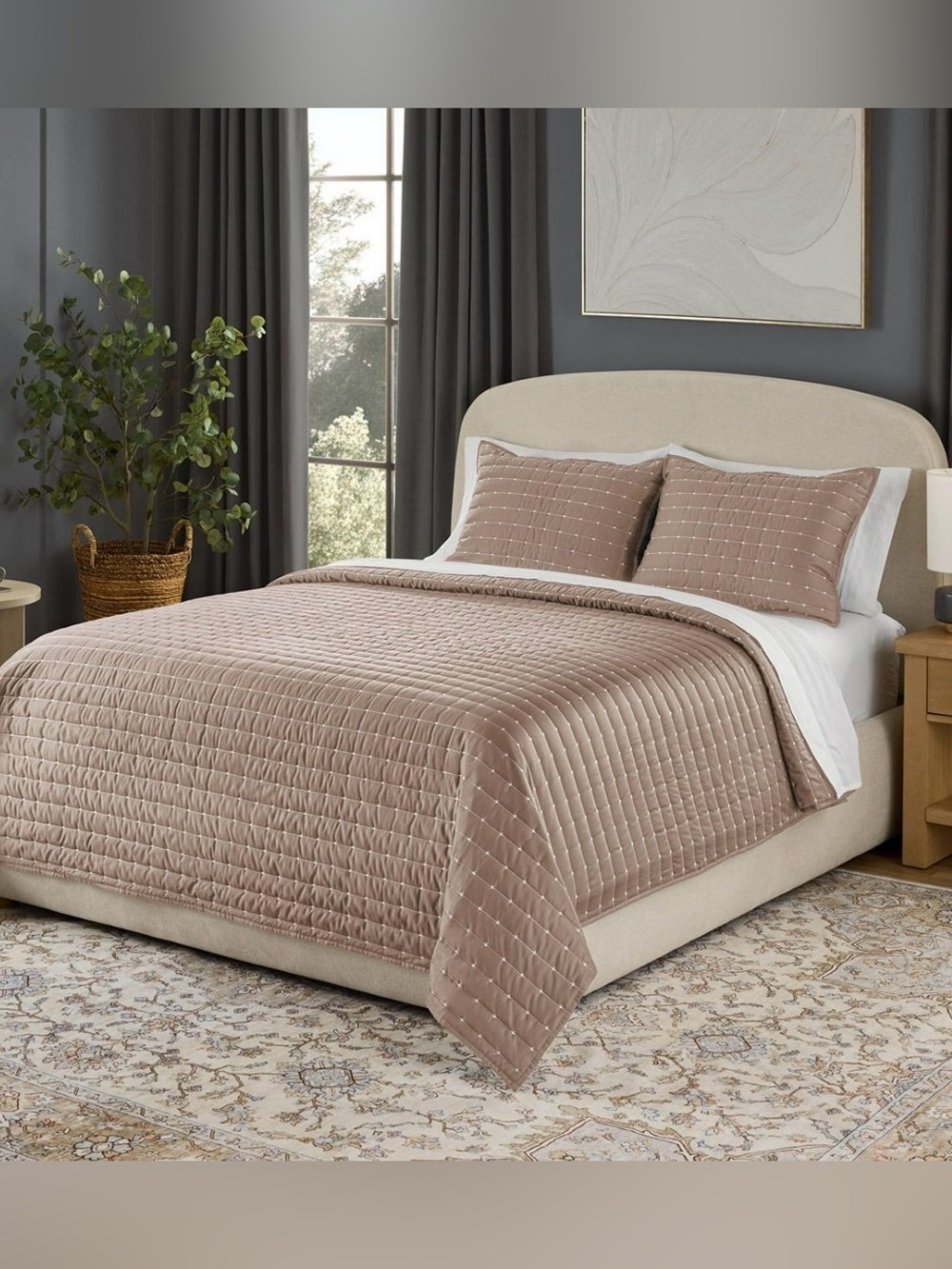 Nwot Member’s Mark 3-Piece Cotton-Tencel Sateen Quilt Set, Full/Queen - brown
